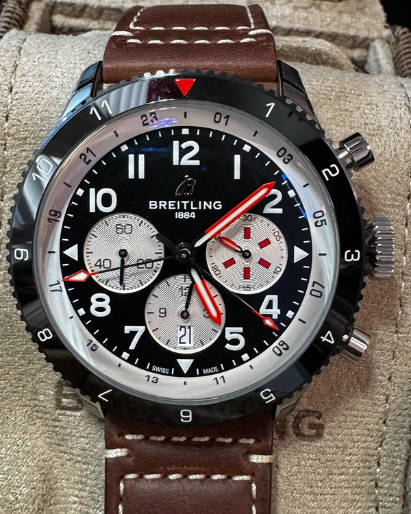 2026 Breitling Super Avi B04 Chronograph GMT "Mosquito" 46MM Black Dial Leather Strap (YB0445)