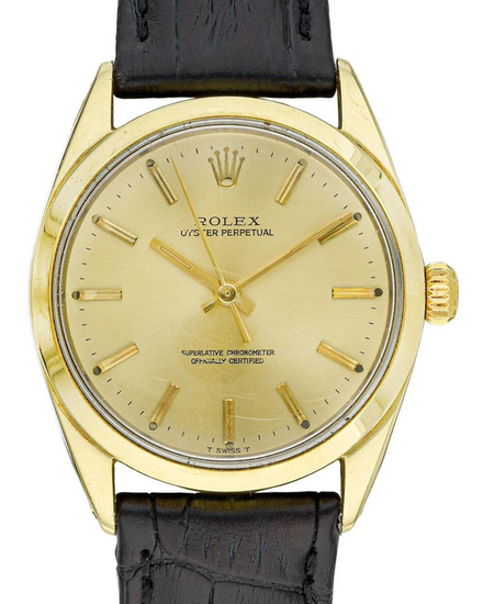 1968 Rolex Oyster Perpetual 34MM Champagne Dial Leather Strap (1024)