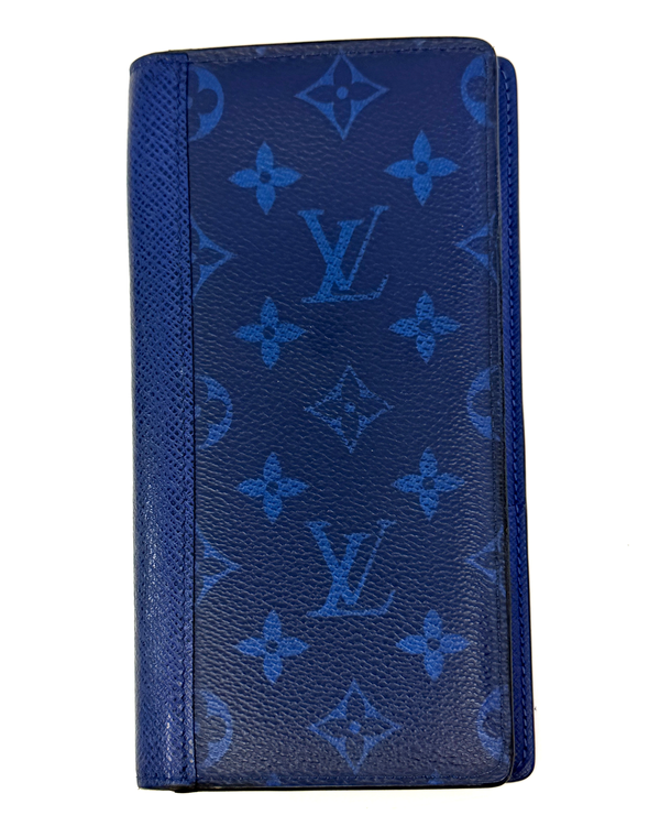 Louis Vuitton Accessories Taigarama Portefeuille Brazza Blue Leather Wallet Silver-Tone Hardware (M30297)