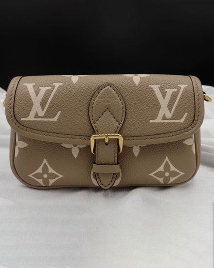 Louis Vuitton Bag Nano Diane Bag Bicolor 7.5 x 4.1 x 2.4IN Tourterelle Beige Monogram Empreinte Leather Gold-Tone Hardware Leather Strap (M83300)