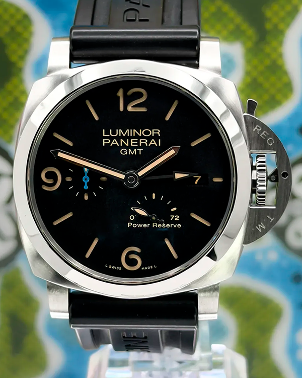 2018 Panerai Luminor 1950 3 Days GMT 44MM Black Dial Rubber Strap (PAM01321)