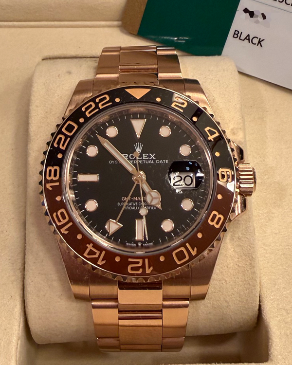 2020 Rolex GMT-Master II "Rootbeer" 40MM Black Dial Rose Gold Oyster Bracelet (126715CHNR)