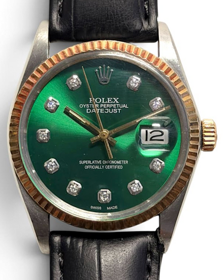Rolex Datejust 36MM Aftermarket Green Dial Aftermarket Leather Strap (16013)