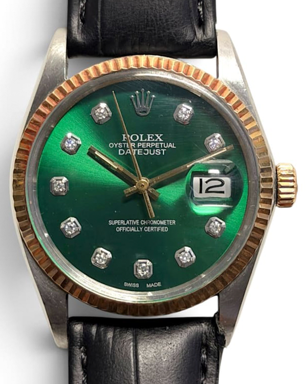 Rolex Datejust 36MM Aftermarket Green Dial Aftermarket Leather Strap (16013)