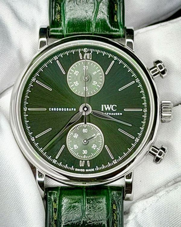 No Reserve - 2022 IWC Schaffhausen Portofino Chronograph 39MM Green Dial Leather Strap (IW391405)