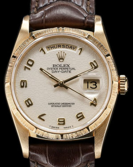1995 Rolex Day-Date 36MM White Dial Aftermarket Leather Strap (18248)