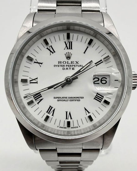 1990 Rolex Oyster Perpetual Date 34MM White Dial Oyster Bracelet (15200)