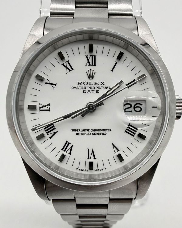 1990 Rolex Oyster Perpetual Date 34MM White Dial Oyster Bracelet (15200)