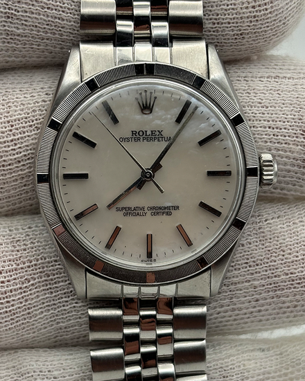 No Reserve - 1986 Rolex Oyster Perpetual 34MM Aftermarket Mother of Pearl Dial Jubilee Bracelet (1007)
