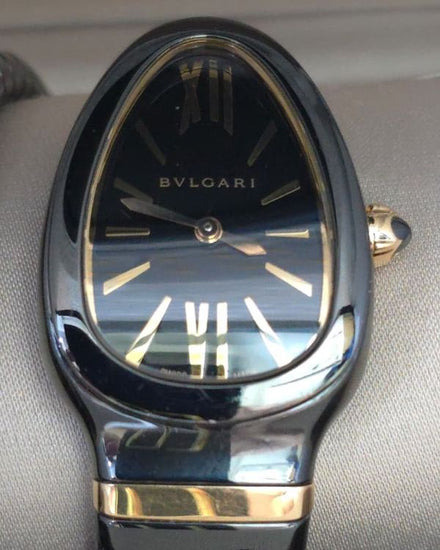Bvlgari Serpenti Spiga 35MM Quartz Black Dial Ceramic Bracelet (102734)