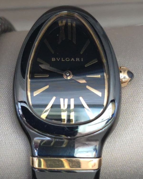 Bvlgari Serpenti Spiga 35MM Quartz Black Dial Ceramic Bracelet (102734)