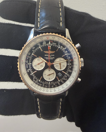 2022 Breitling Navitimer B01 Chronograph 18kt Rose Gold 46MM Black Dial Leather Strap (UB0127)
