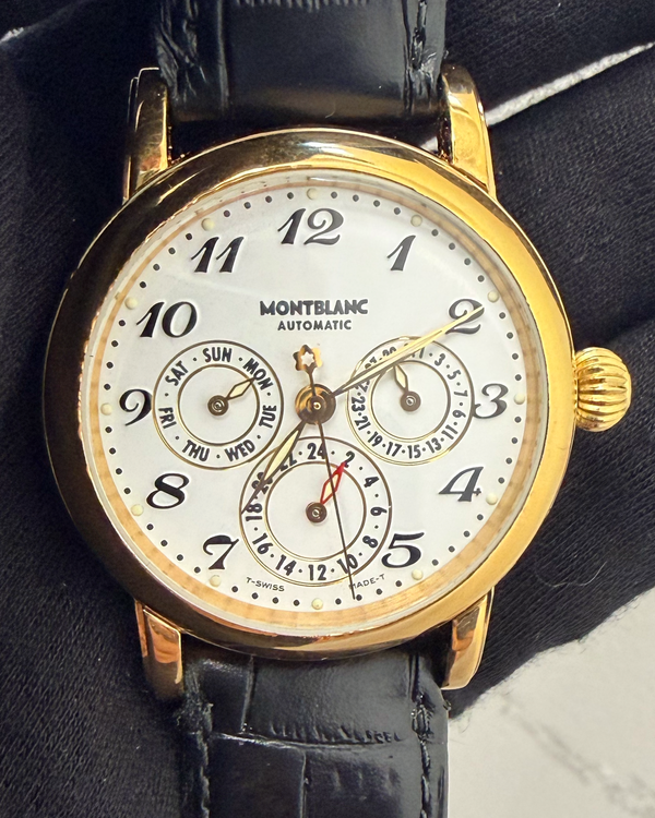 2009 Montblanc Meisterstück Dual Time 38MM White Dial Aftermarket Leather Strap (7014)