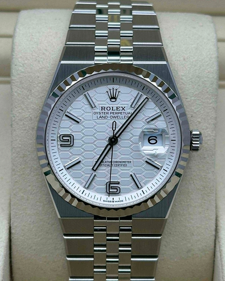 2026 Rolex Land-Dweller 36MM White "Honeycomb" Dial Flat Jubilee Bracelet (127234)