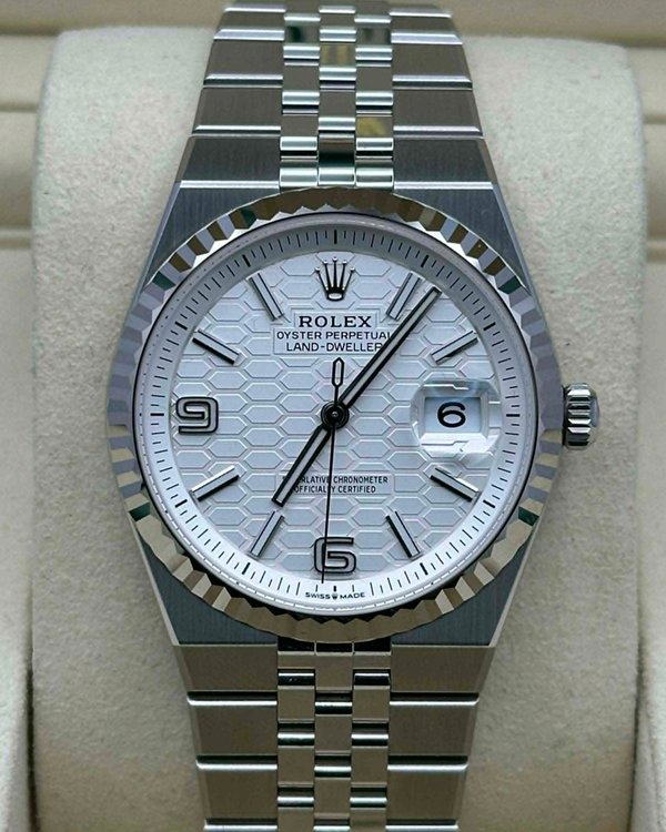 2026 Rolex Land-Dweller 36MM White "Honeycomb" Dial Flat Jubilee Bracelet (127234)