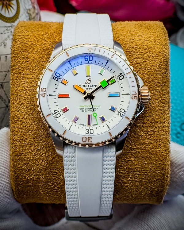 2024 Breitling Superocean "Rainbow" 36MM White Dial Rubber Strap (U17377211A1S1)