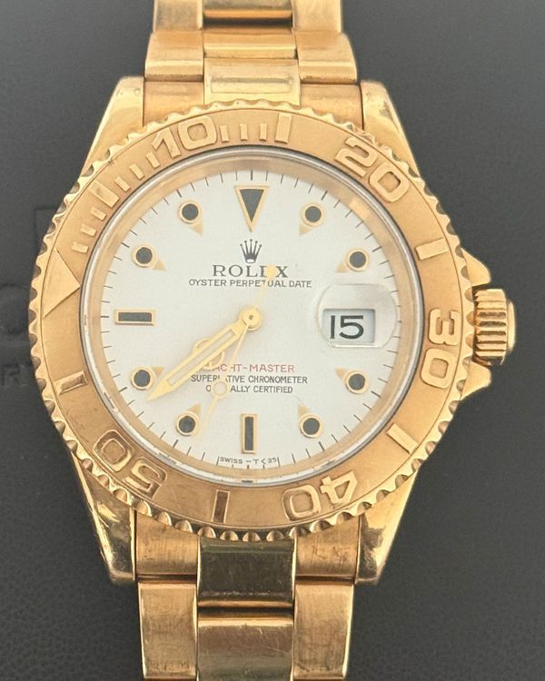 No Reserve - Rolex Yacht-Master 40MM White Dial Yellow Gold Oyster Bracelet (16628)