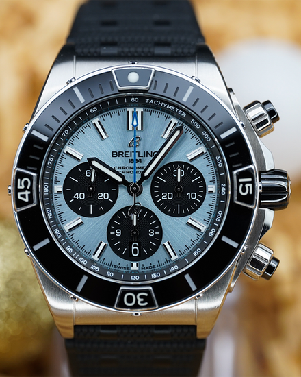 No Reserve - 2022 Breitling Chronomat B01 44MM Ice Blue Dial Rubber Strap (PB0136251C1S1)