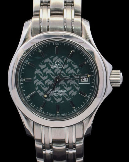 1998 Omega Seamaster 120M "Jacques Mayol 1998" L.E. 27MM Quartz Green "Dolphin" Dial Steel Bracelet (2586.70.00)
