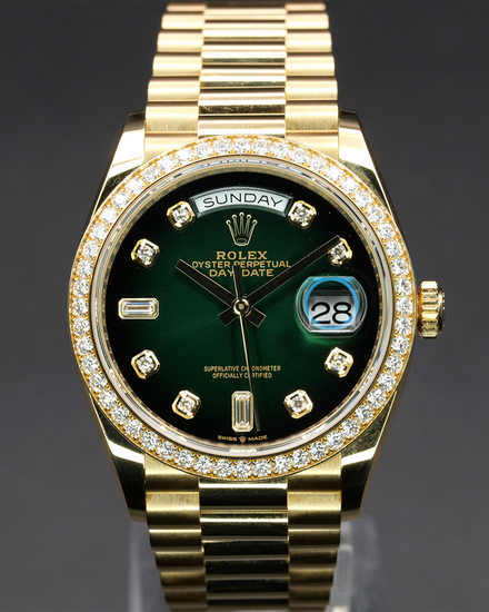 2023 Rolex Day-Date 36MM Green Dial Yellow Gold President Bracelet (128348RBR)