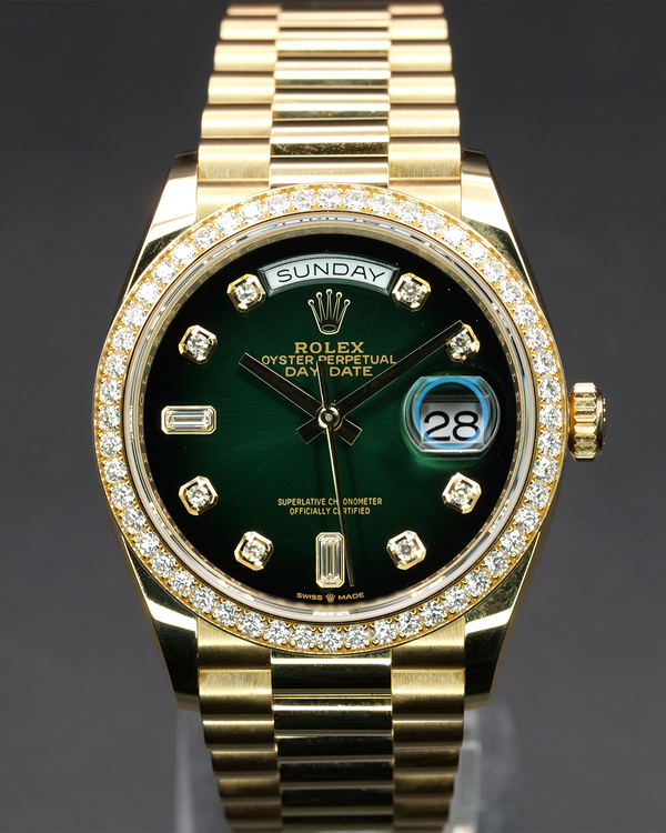 2023 Rolex Day-Date 36MM Green Dial Yellow Gold President Bracelet (128348RBR)