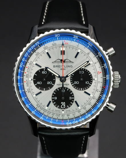 No Reserve - 2025 Breitling Navitimer B01 Chronograph 43MM Silver Dial Aftermarket Leather Strap (AB0138241G1P1)