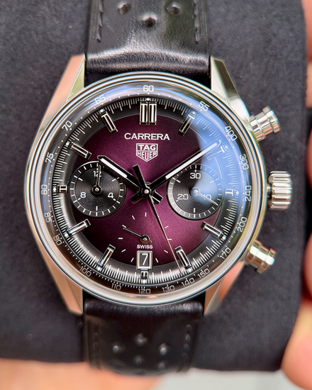 2025 Tag Heuer Carrera Chronograph 39MM Purple Dial Leather Strap (CBS2219.FC6607)