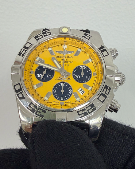 2016 Breitling Chronomat 44MM Yellow Dial Textile/Leather Strap (AB0110)