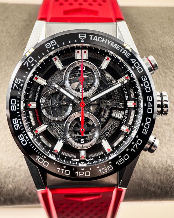 No Reserve - Tag Heuer Carrera Calibre HEUER 01 43MM Skeleton Dial Rubber Strap (CAR201V.FT6046)