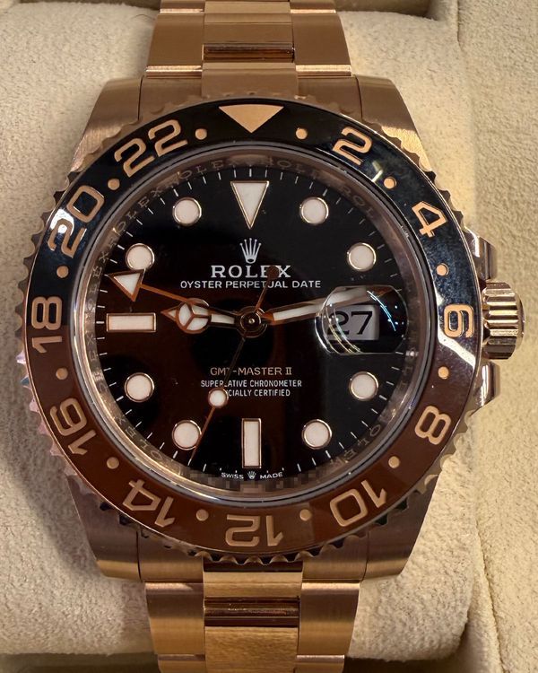 2024 Rolex GMT-Master II "Rootbeer" 40MM Black Dial Rose Gold Oyster Bracelet (126715CHNR)