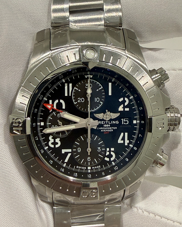 2023  Breitling Avenger Chronograph GMT 45MM Black Dial Steel Bracelet (A24315)