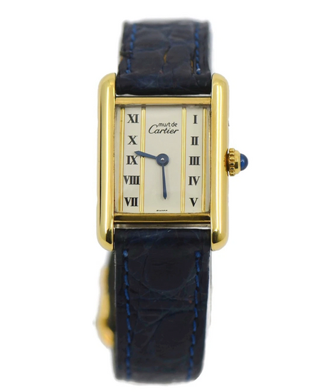 Cartier Tank Vermeil 20MM Quartz Silver Dial Leather Strap (5057001)