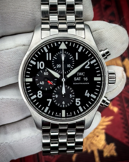 2017 IWC Schaffhausen Pilot Chronograph 43MM Black Dial Steel Bracelet (IW377710)