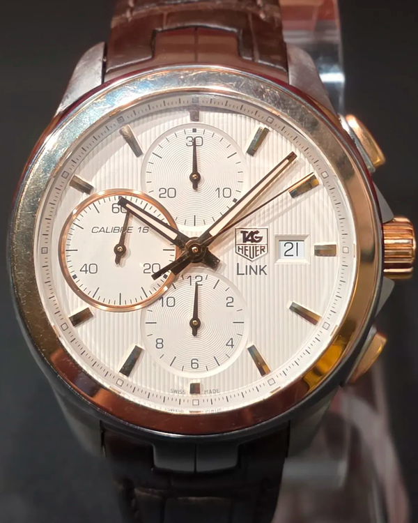 No Reserve - Tag Heuer Link Chronograph Calibre 16 43MM Silver Dial Leather Strap (CAT2050.FC6322)