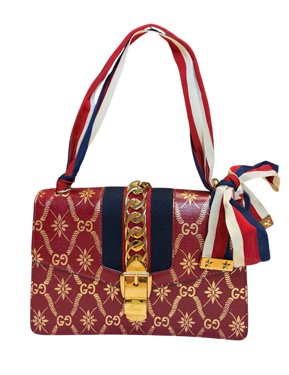 Gucci Bag Small Sylvie Leather Gold-Tone Hardware Textile Strap (Sylvie)