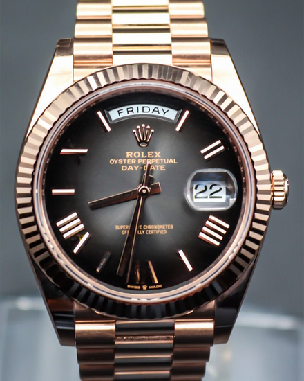 2025 Rolex Day-Date 40MM Black "Ombré" Dial Rose Gold President Bracelet (228235)