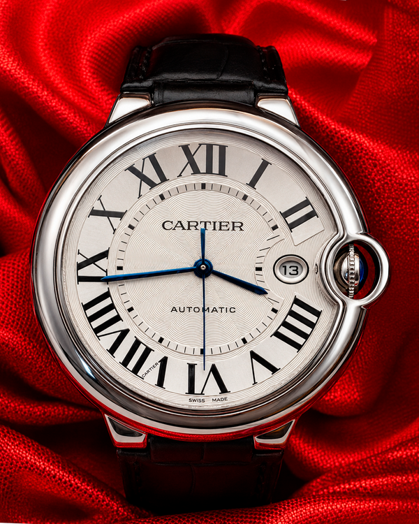 No Reserve - 2013 Cartier Ballon Bleu 42MM Silver Dial Leather Strap (W69016Z4)