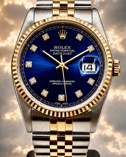 No Reserve - Rolex Datejust 36MM Aftermarket "Ocean" Blue Dial Aftermarket Two-Tone Gold-Plated Jubilee Bracelet (16233)