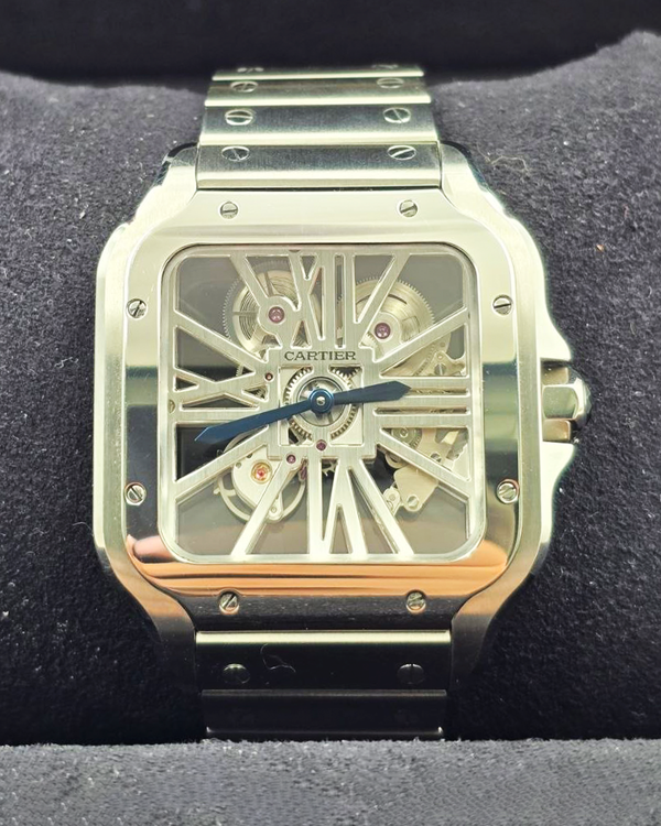 2018 Cartier Santos De Cartier 39.8MM Skeleton Dial Steel Bracelet (WHSA0007)