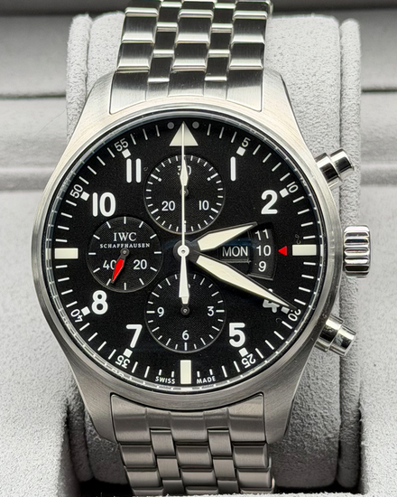 2016 IWC Schaffhausen Pilot Chronograph 43MM Black Dial Steel Bracelet (IW377704)