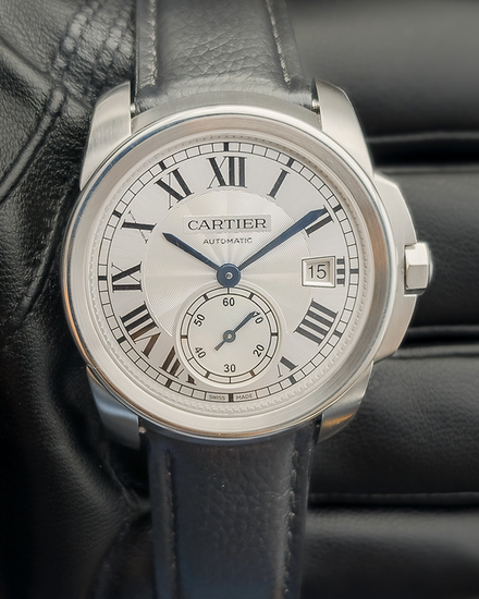 No Reserve - 2017 Cartier Calibre de Cartier 38MM Silver Dial Leather Strap (WSCA0003)