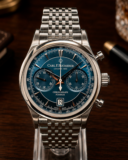 No Reserve - Carl F. Bucherer Manero Flyback 43MM Blue Dial Steel Bracelet (00.10919.08.93.21)