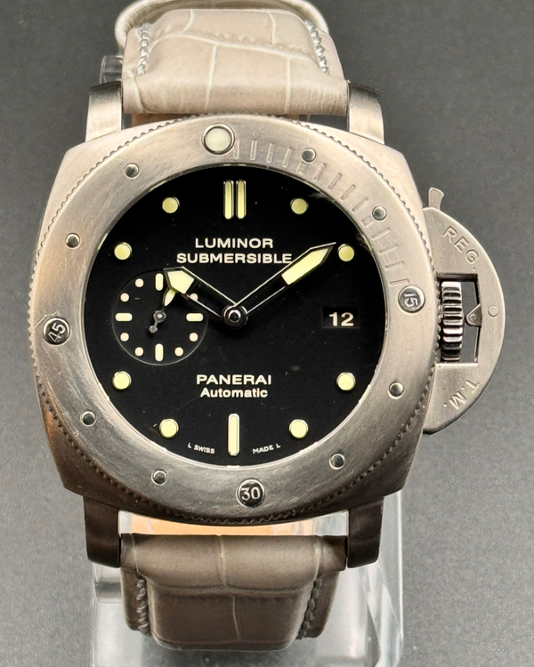 Panerai Submersible 1950 3 Days 47MM Black Dial Aftermarket Leather Strap (PAM00305)