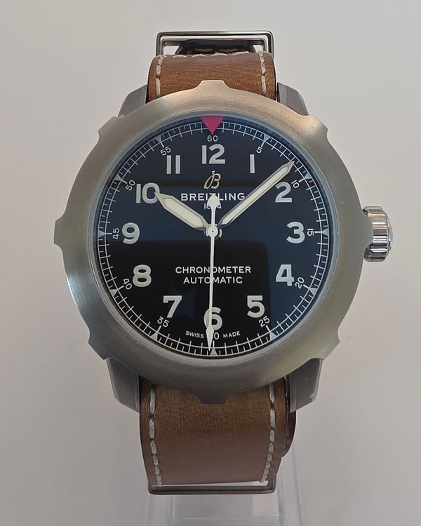 No Reserve - Breitling Aviator 8 46MM Black Dial Leather Strap (AB2040)