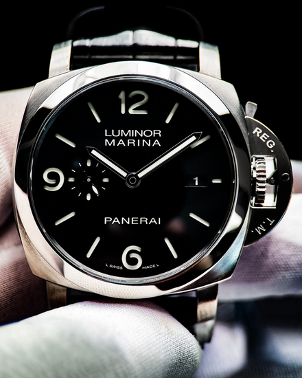 2016 Panerai Luminor Marina 1950 3 Days 44MM Black Dial Leather Strap (PAM00312)