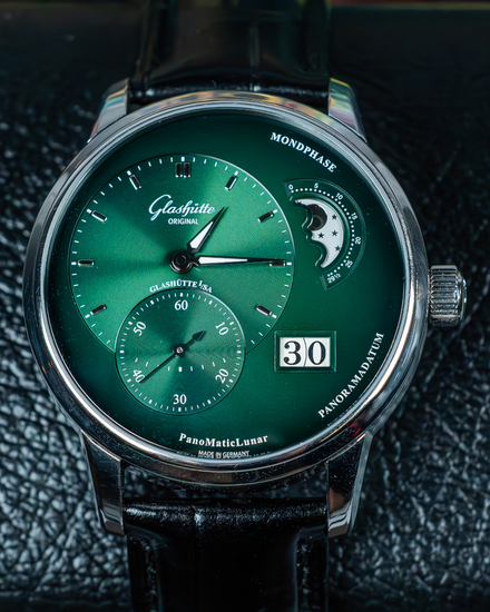 2025 Glashütte Original PanoMaticLunar XL 40MM Green Dial Leather Strap (1-90-02-13-32-31)
