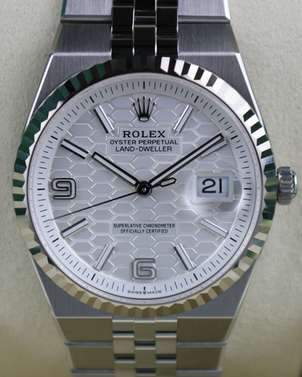 2026 Rolex Land-Dweller 36MM White "Honeycomb" Dial Flat Jubilee Bracelet (127234)