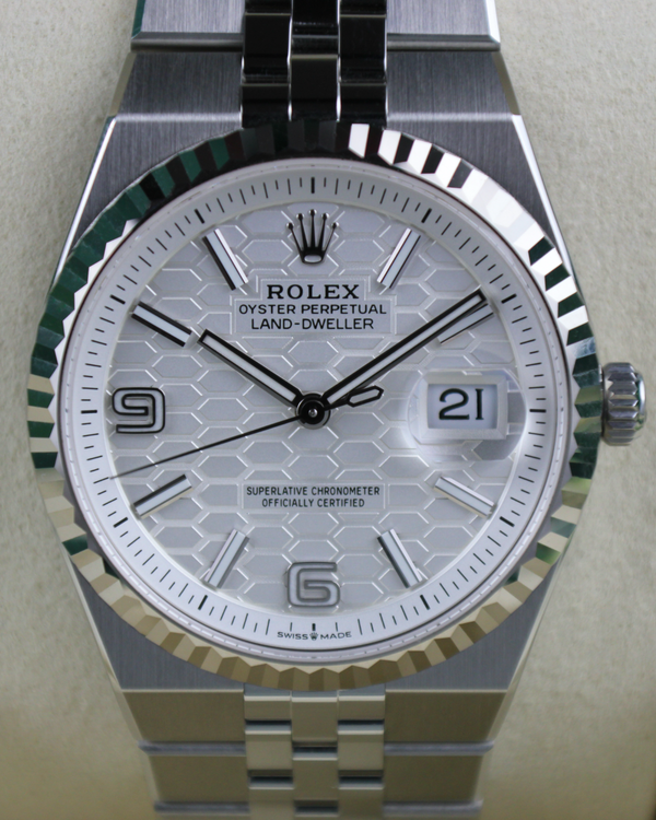 2026 Rolex Land-Dweller 36MM White "Honeycomb" Dial Flat Jubilee Bracelet (127234)