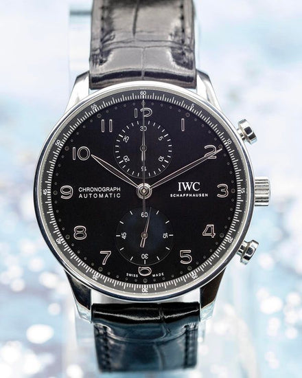 No Reserve - 2020 IWC Schaffhausen Portugieser Chronograph 41MM Black Dial Leather Strap (IW371609)