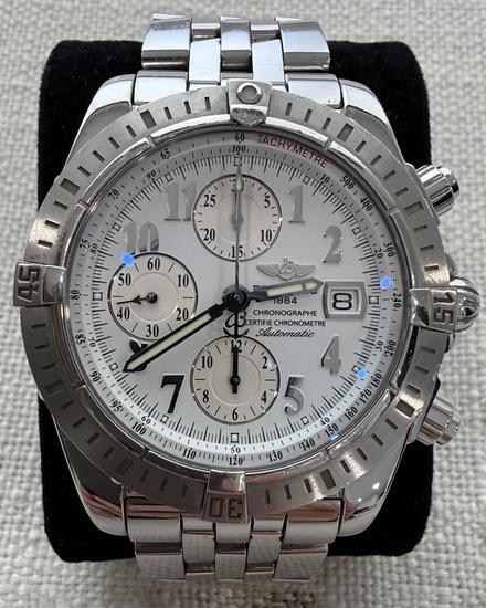 Breitling Chronomat Evolution 44MM White Dial Steel Bracelet (A13356)